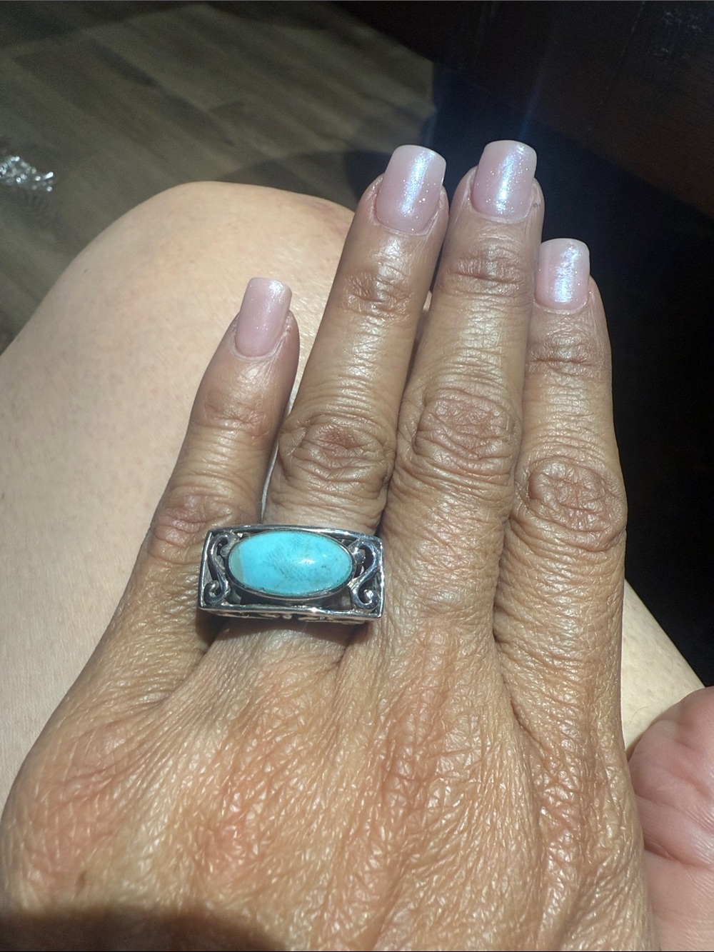 Sterling Silver Turquoise Oval Statement Ring - Blue 33m size 9